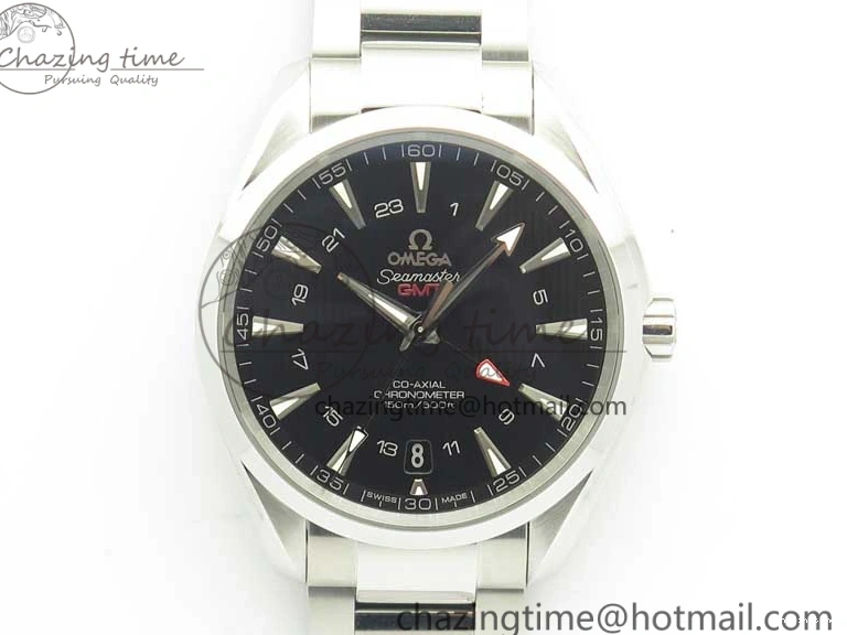 0310 Stylish Aqua Terra 150M GMT SS VSF 1:1 Best Edition Black Textured Dial on SS Bracelet A8605 Super Clone 8055